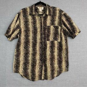 Silk Shirt Metro Express Mens Med Short Sleeve Button Down Tiger Stripe Pocket